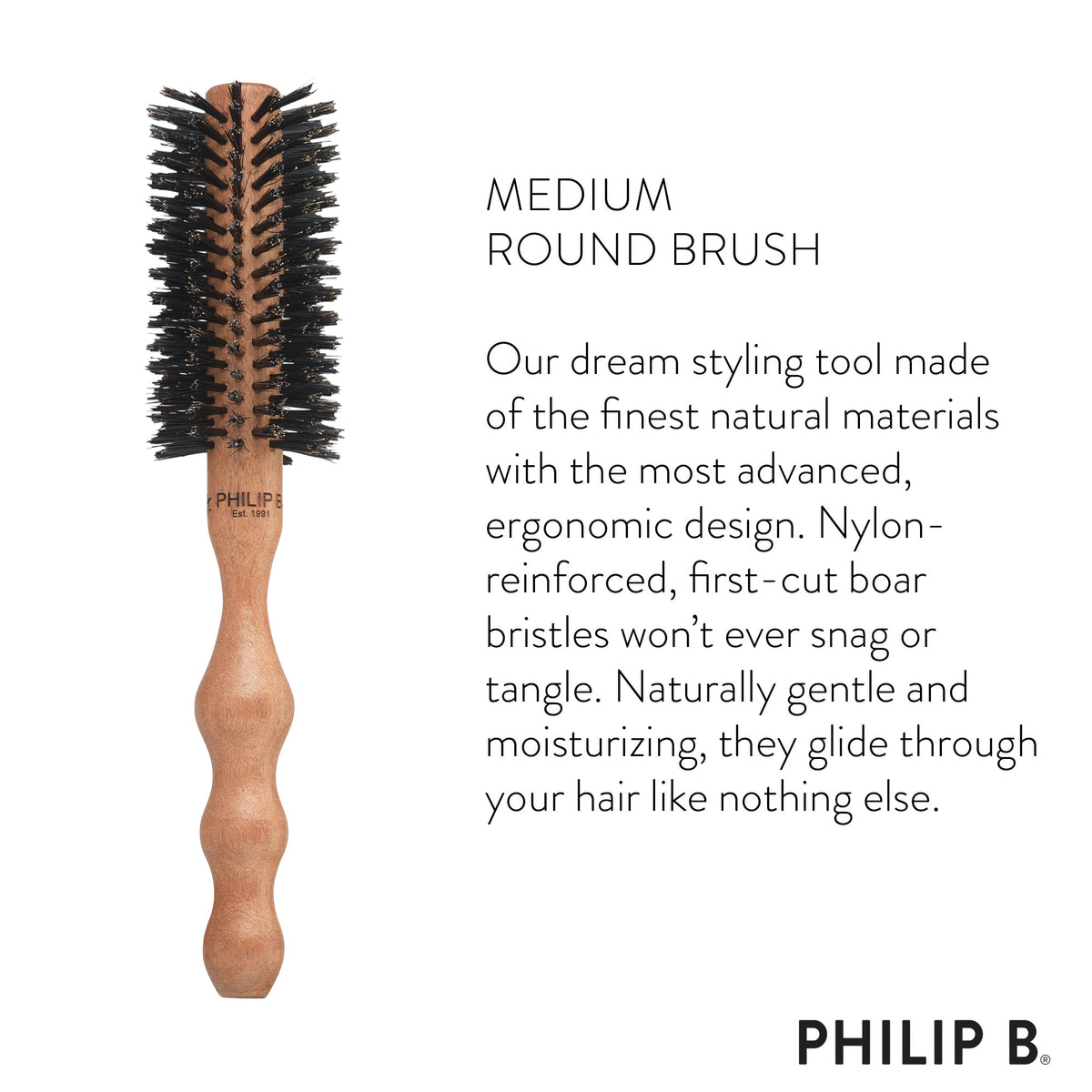 Round Hairbrush (Medium 55mm), with duster bag.